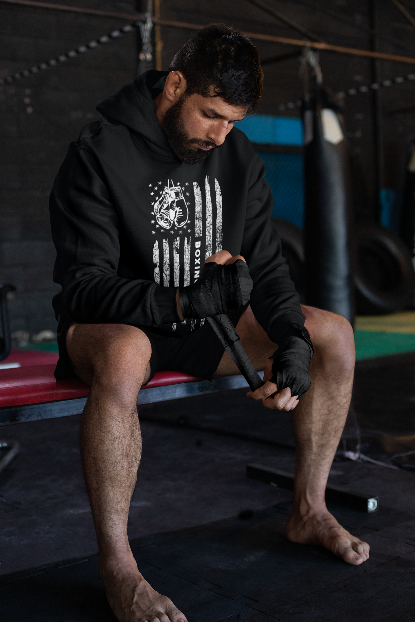 American Flag Vertical Boxing Hoodie - Product Image