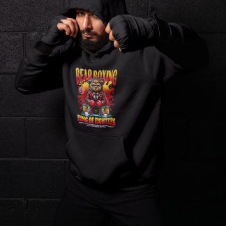 Bear Boxing King Of Fighters Hoodie - Black Shadowbox Design Preview