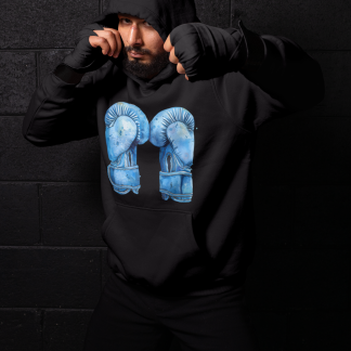 Blue Boxing Gloves Hanging Laced Hoodie - Shadowbox Design Preview