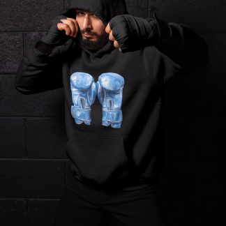 Blue Boxing Gloves Pair Upright Hoodie - Shadowbox Design Preview