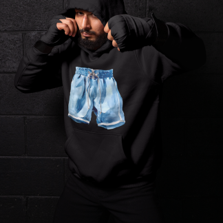 Blue Boxing Shorts Denim Hoodie - Shadowbox Design Preview