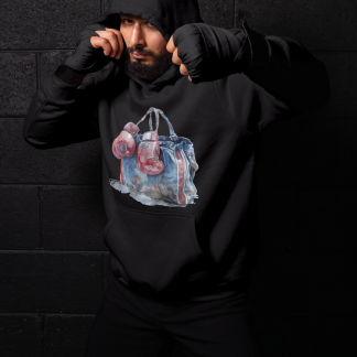 Blue Gym Bag Red Gloves Boxing Hoodie - Red Shadowbox Design Preview