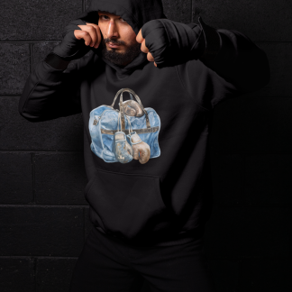 Blue Gym Bag Side View Boxing Hoodie - Shadowbox Design Preview