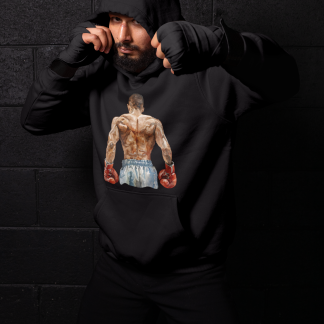 Boxer Back View Red Gloves Muscular Boxing Hoodie - Red Shadowbox Design Preview