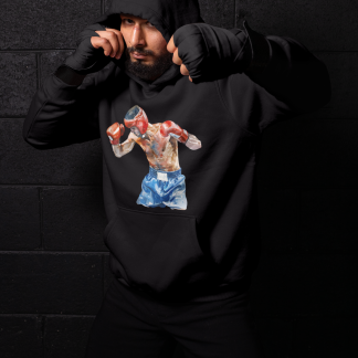 Boxer Blue Shorts Training Action Boxing Hoodie - Shadowbox Design Preview