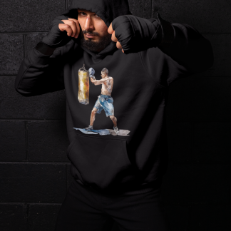 Boxer Punching Bag Blue Shorts Boxing Hoodie - Shadowbox Design Preview