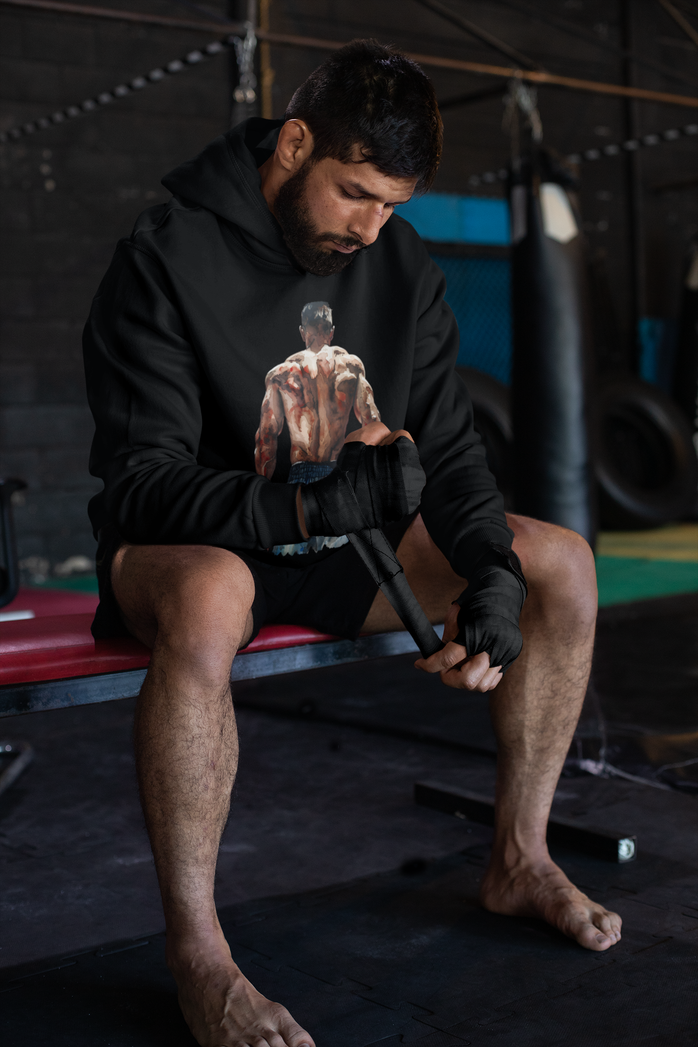 Boxer Rear View Red Gloves Boxing Hoodie in Red - Front View
