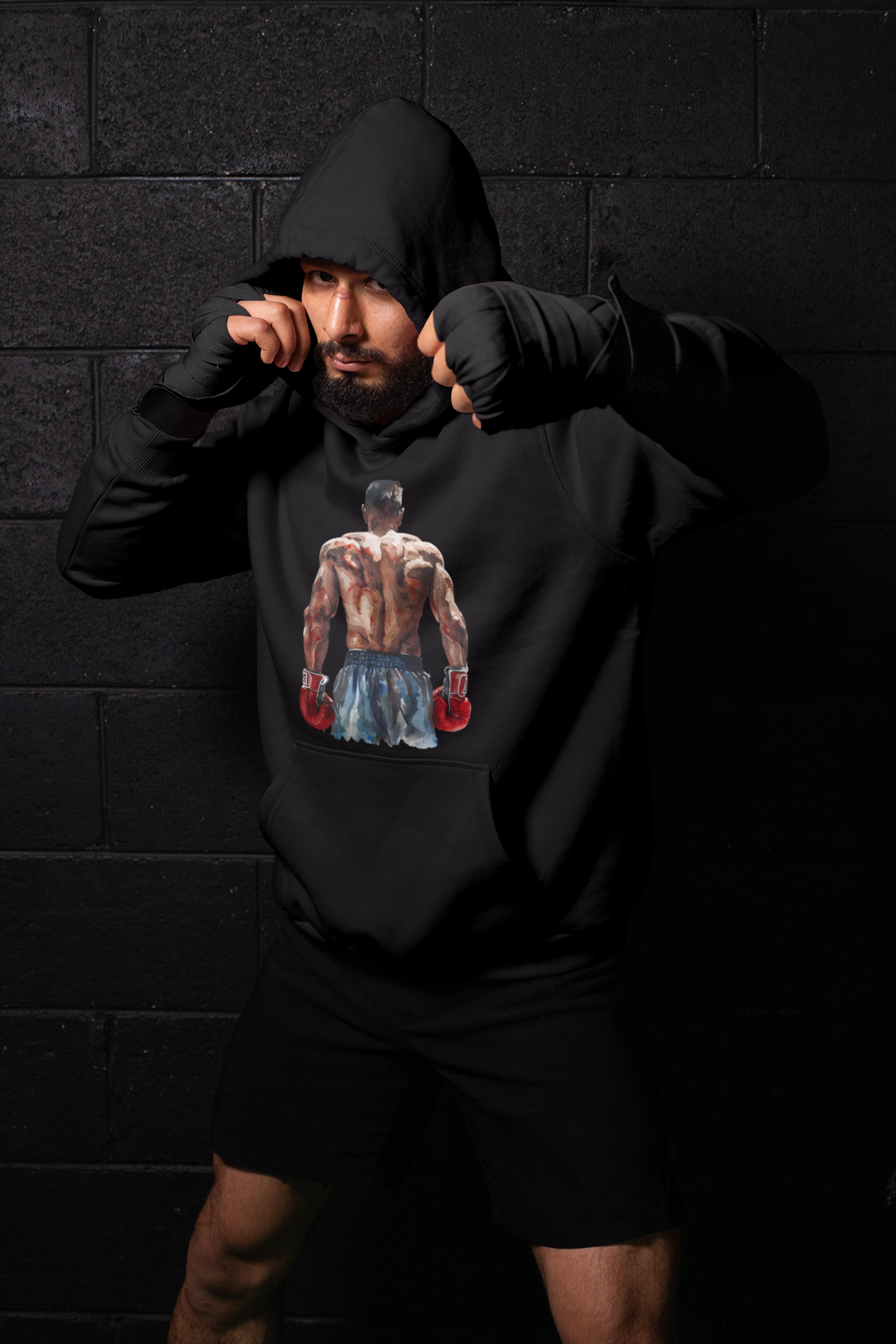 Boxer Rear View Red Gloves Boxing Hoodie - Red Shadowbox Design Preview