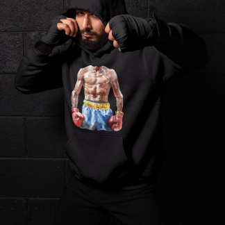 Boxer Red Gloves Yellow Waistband Boxing Hoodie - Red Shadowbox Design Preview