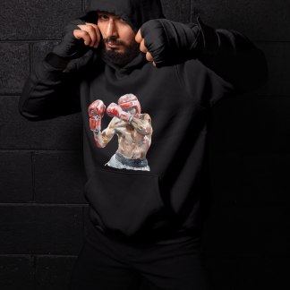 Boxer Seated Red Gloves Close Combat Boxing Hoodie - Red Shadowbox Design Preview