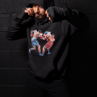 Boxers Red Blue Explosive Uppercut Boxing Hoodie - Red Shadowbox Design Preview