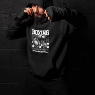 Boxing Streetwear Checkered Hoodie - Black Shadowbox Design Preview