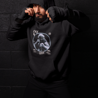 Fight A Foe Space Boxer Boxing Hoodie - Black Shadowbox Design Preview