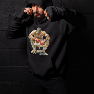 Fighter Seated Gold Belt Red Gloves Boxing Hoodie - Red Shadowbox Design Preview