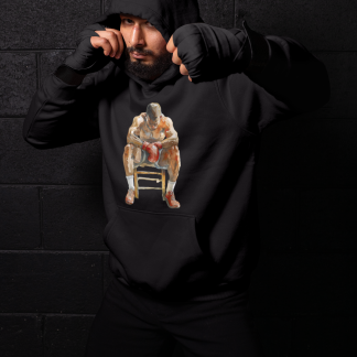 Fighter Seated Wiping Brow Boxing Hoodie - Shadowbox Design Preview