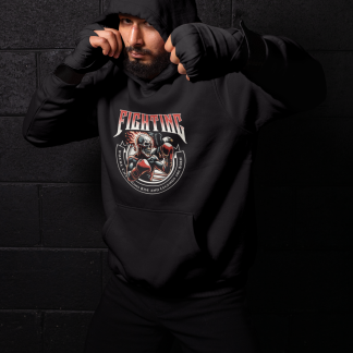 Fighting Champion Red Boxing Hoodie - Black Shadowbox Design Preview