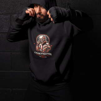 Grapple Gear Cage Fighter Boxing Hoodie - Black Shadowbox Design Preview