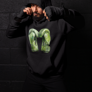Green Boxing Gloves Standing Pair Hoodie - Shadowbox Design Preview