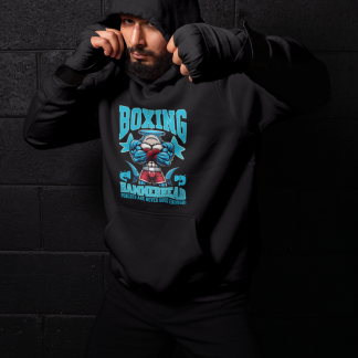 Hammerhead Shark Boxing Fighter Hoodie - Black Shadowbox Design Preview