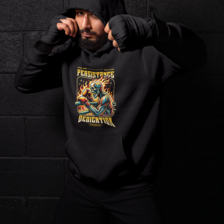 Persistence And Dedication Boxing Hoodie - Black Shadowbox Design Preview