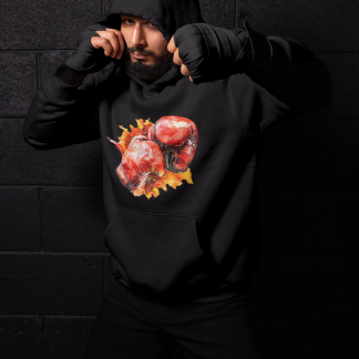 Red Gloves Autumn Splatter Boxing Hoodie - Red Shadowbox Design Preview