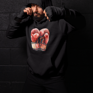 Red Gloves Crossed X Pair Boxing Hoodie - Red Shadowbox Design Preview