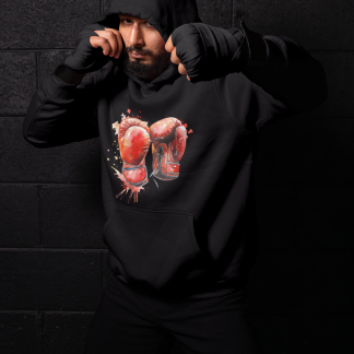 Red Gloves Fire Burst Boxing Hoodie - Red Shadowbox Design Preview