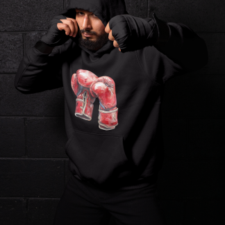 Red Gloves Laced Standing Pair Boxing Hoodie - Red Shadowbox Design Preview