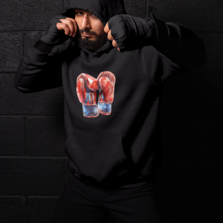 Red Gloves Pair Drip Boxing Hoodie - Red Shadowbox Design Preview