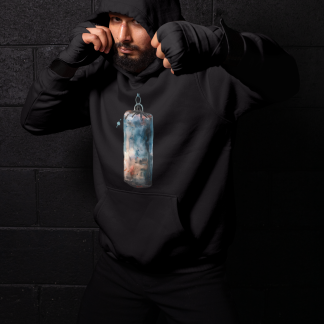 Red Heavy Bag Worn Hanging Boxing Hoodie - Red Shadowbox Design Preview