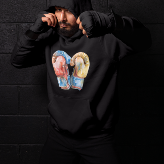 Red Yellow Gold Gloves Touching Boxing Hoodie - Red Shadowbox Design Preview