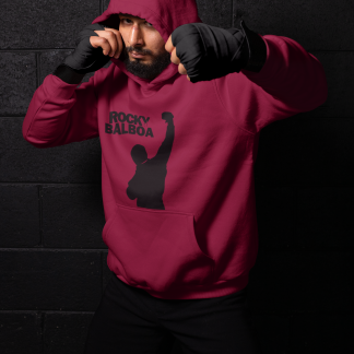 Rocky Balboa Fist Silhouette Text Boxing Hoodie - Burgundy Shadowbox Design Preview