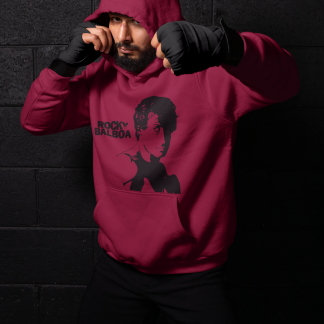 Rocky Balboa Head Portrait Text Boxing Hoodie - Burgundy Shadowbox Design Preview