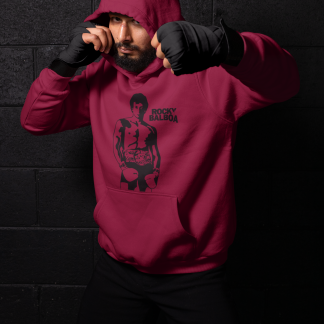 Rocky Balboa Shirtless Boxer Text Boxing Hoodie - Burgundy Shadowbox Design Preview