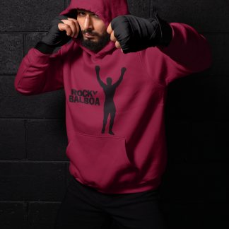 Rocky Balboa Victory Arms Up Boxing Hoodie - Burgundy Shadowbox Design Preview