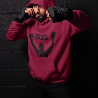Rocky Balboa Victory Celebration Boxing Hoodie - Burgundy Shadowbox Design Preview