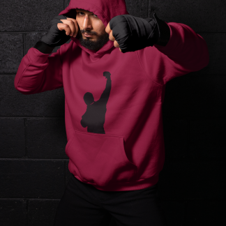Rocky Fist Raised Silhouette Boxing Hoodie - Burgundy Shadowbox Design Preview