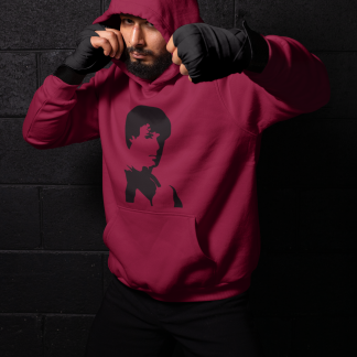 Rocky Side Profile Silhouette Boxing Hoodie - Burgundy Shadowbox Design Preview