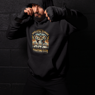 Skeletal Strike Fighting Club Boxing Hoodie - Black Shadowbox Design Preview