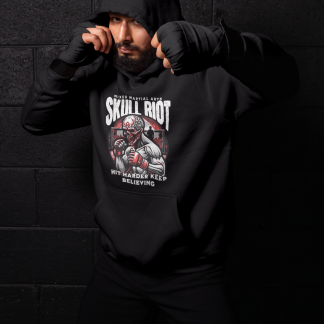 Skull Riot Mixed Martial Arts Boxing Hoodie - Black Shadowbox Design Preview
