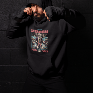 Strive For Greatness Punch Boxing Hoodie - Black Shadowbox Design Preview