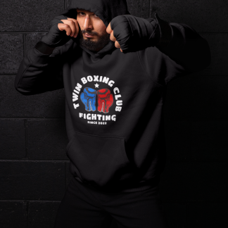 Twin Boxing Club Fighting Hoodie - Black Shadowbox Design Preview