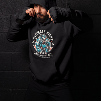 Ultimate Fight Mixed Martial Arts Boxing Hoodie - Black Shadowbox Design Preview