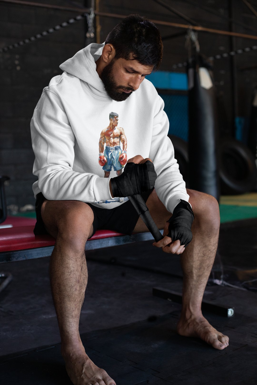 Boxer Blue Shorts Guard Up – White Hoodie
