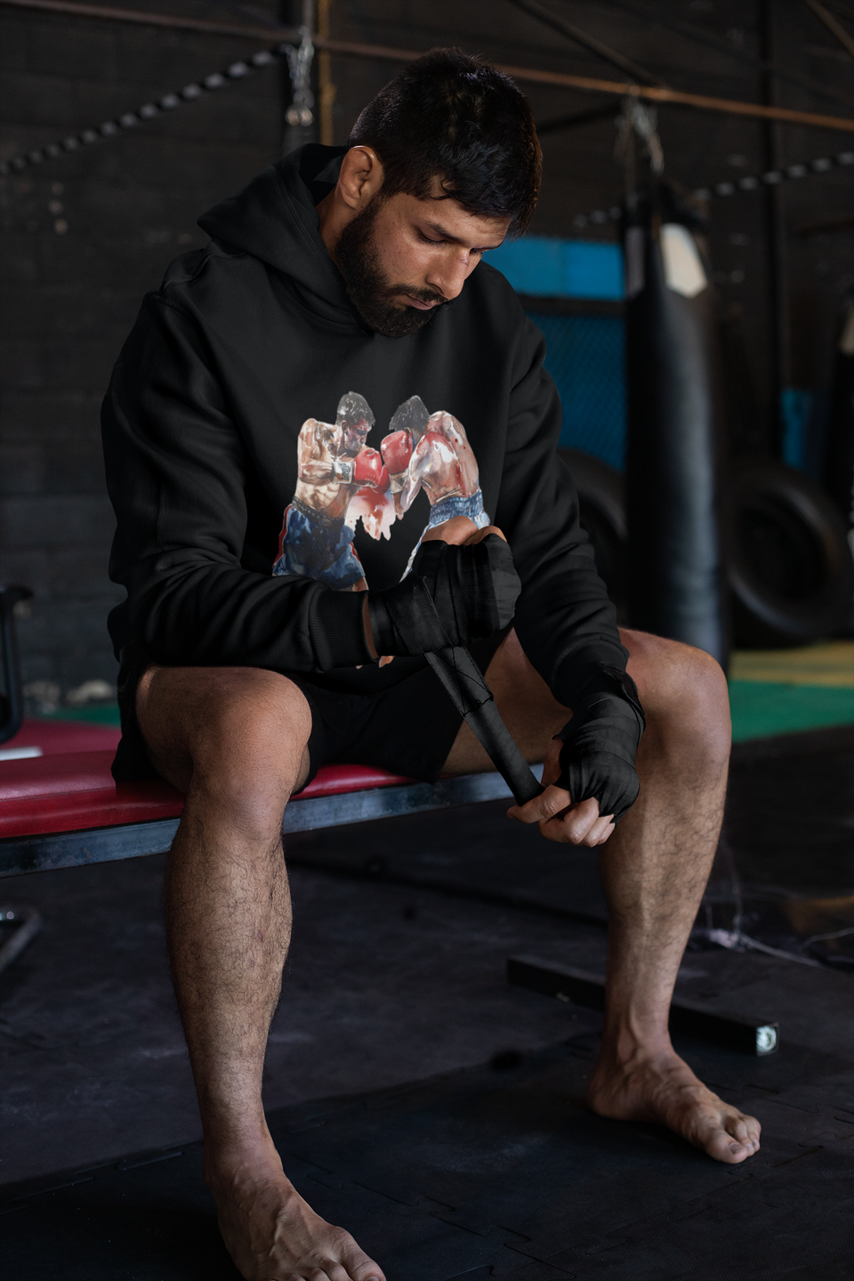 Boxer Throwing Punch Red vs Blue – Black Hoodie