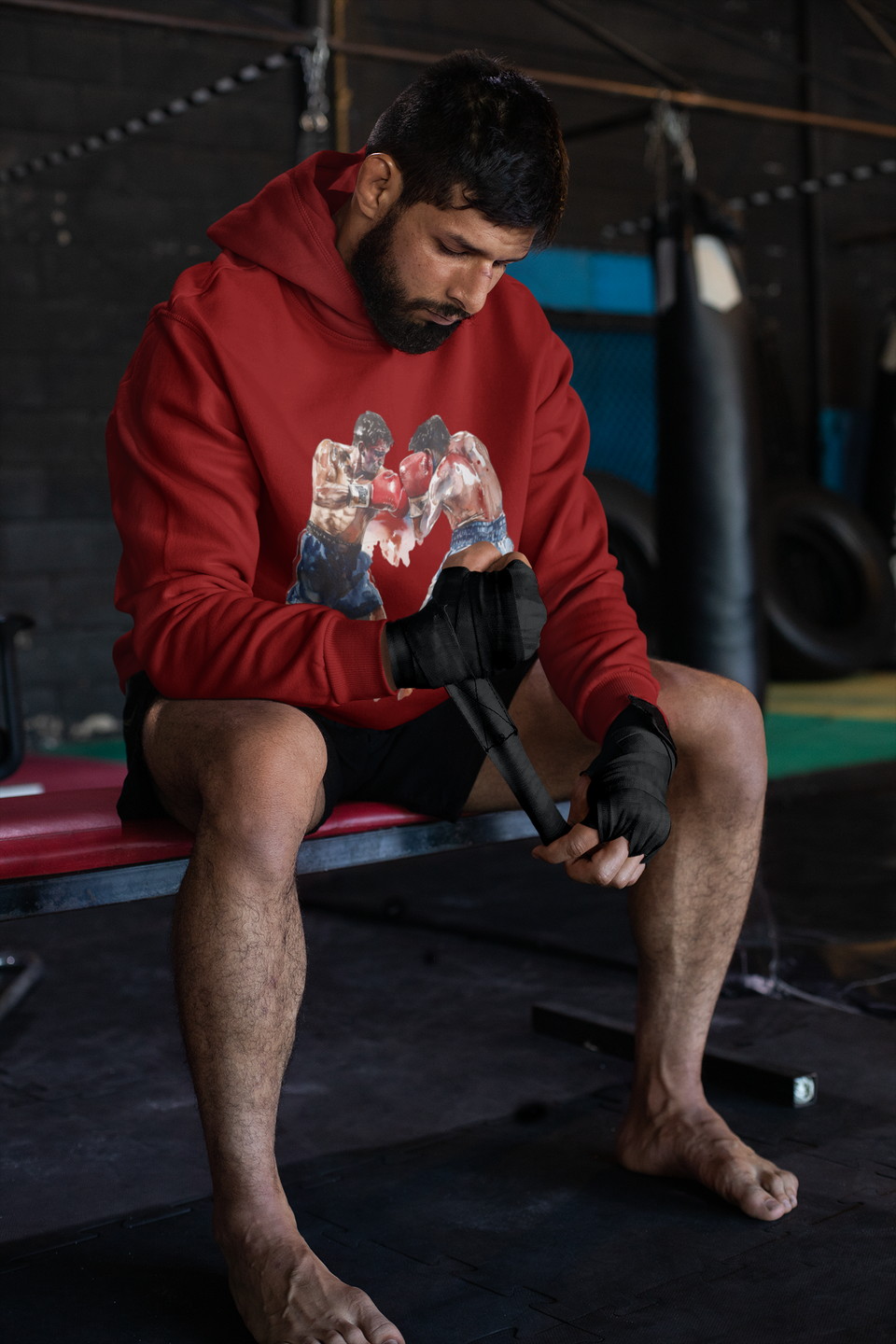 Boxer Throwing Punch Red vs Blue – Red Hoodie