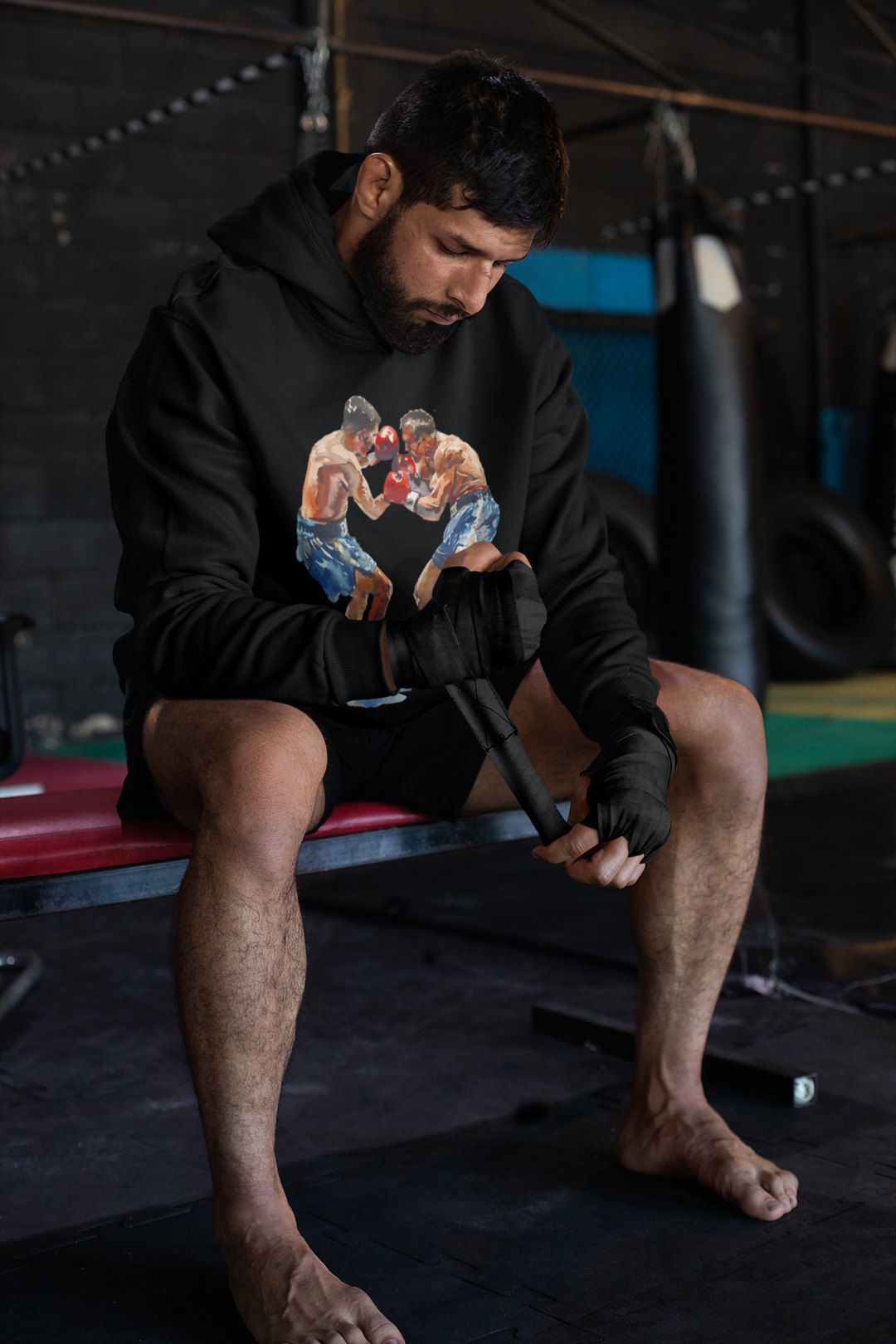 Boxers Blue Red Sparring Close – Black Hoodie