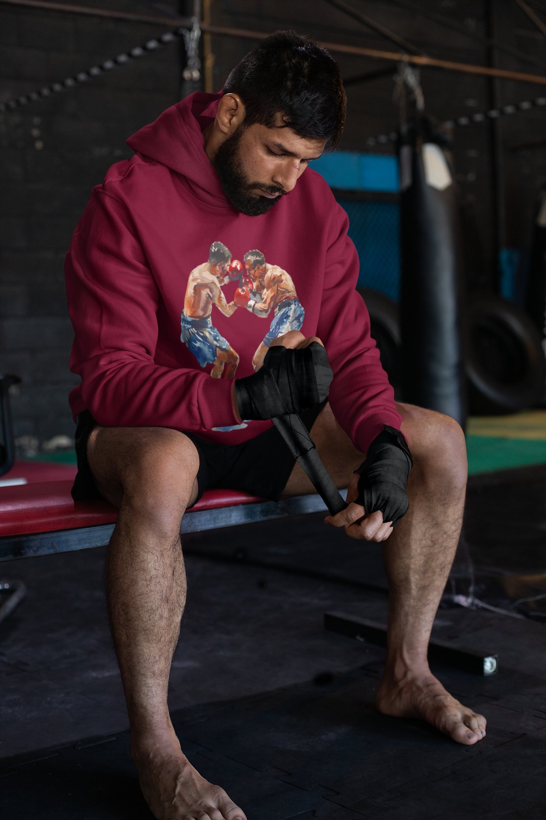 Boxers Blue Red Sparring Close – Burgundy Hoodie