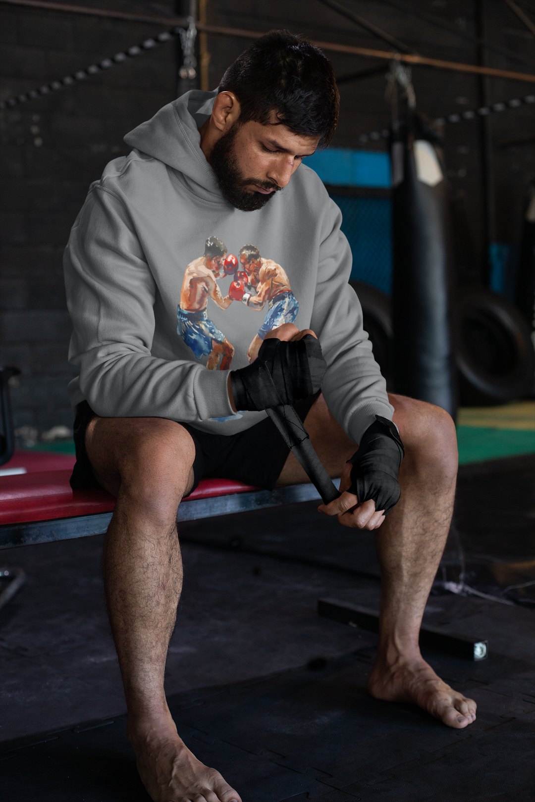 Boxers Blue Red Sparring Close – Grey Hoodie