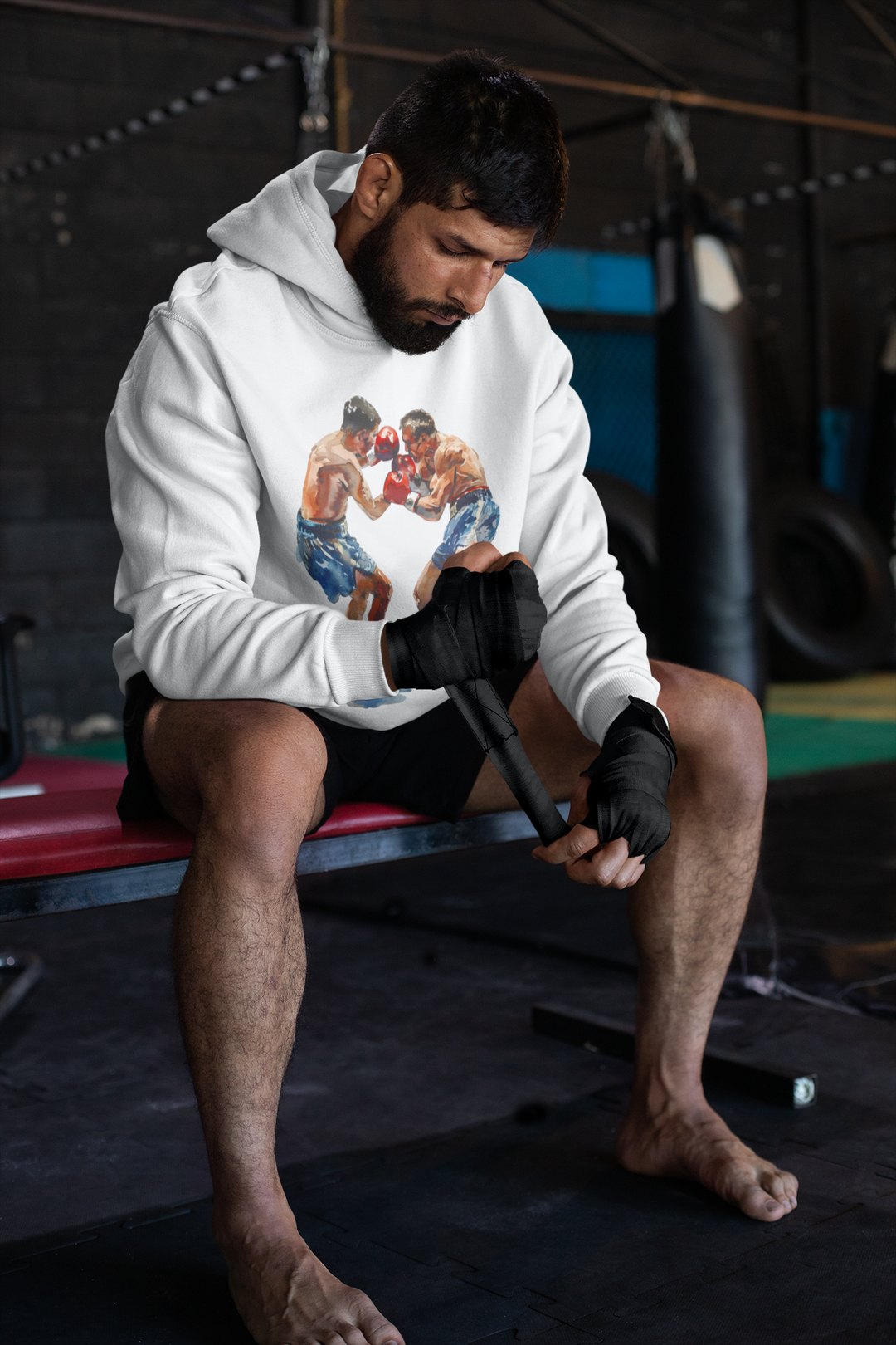 Boxers Blue Red Sparring Close – White Hoodie